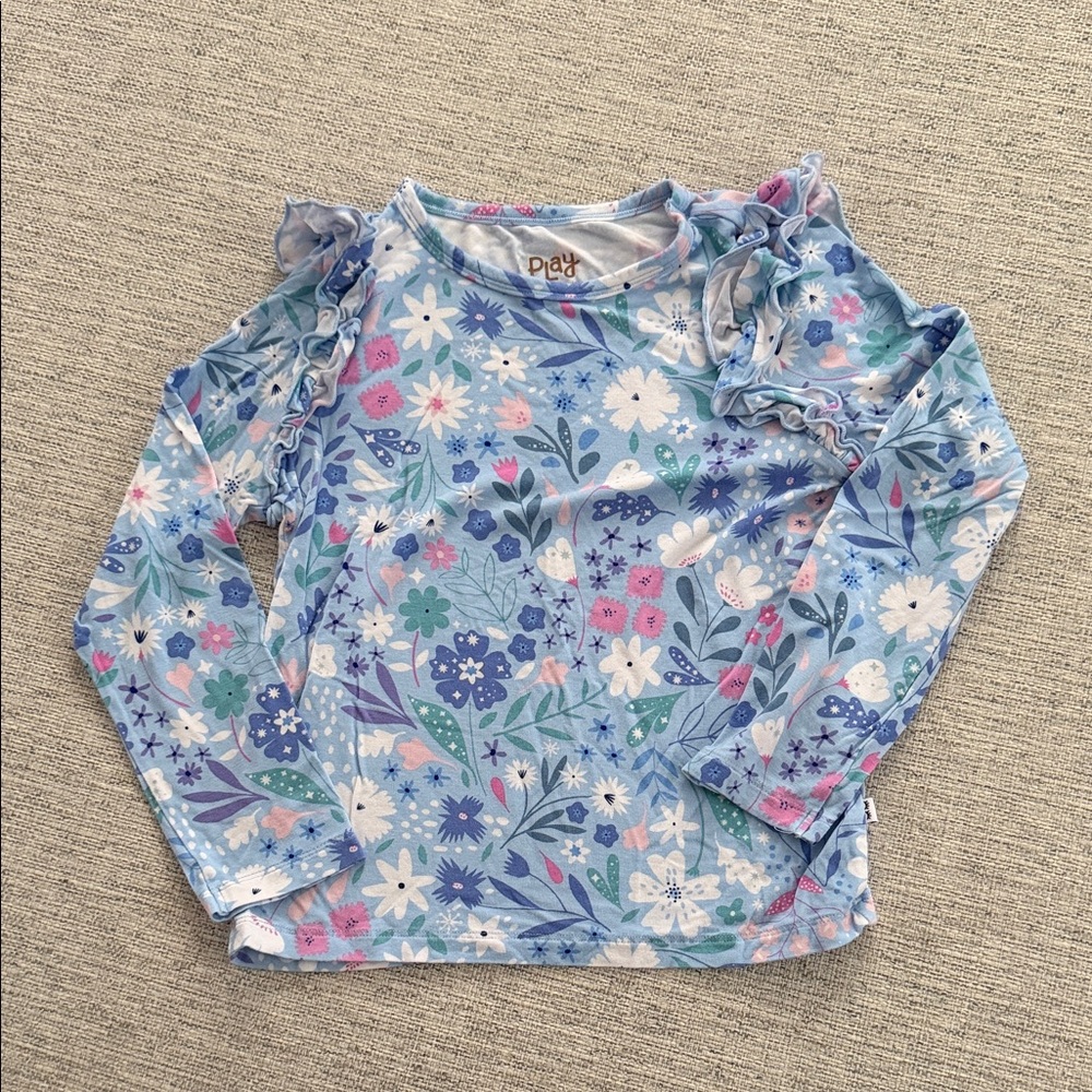 Little Sleepies Light Blue Floral Ruffle Long-Sleeve Flutter Tee